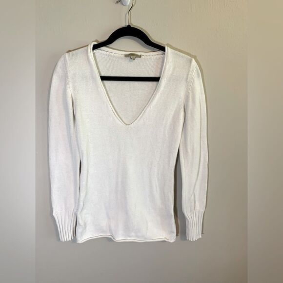Burberry White Cotton V Neck Sweater size S - Picture 1 of 11